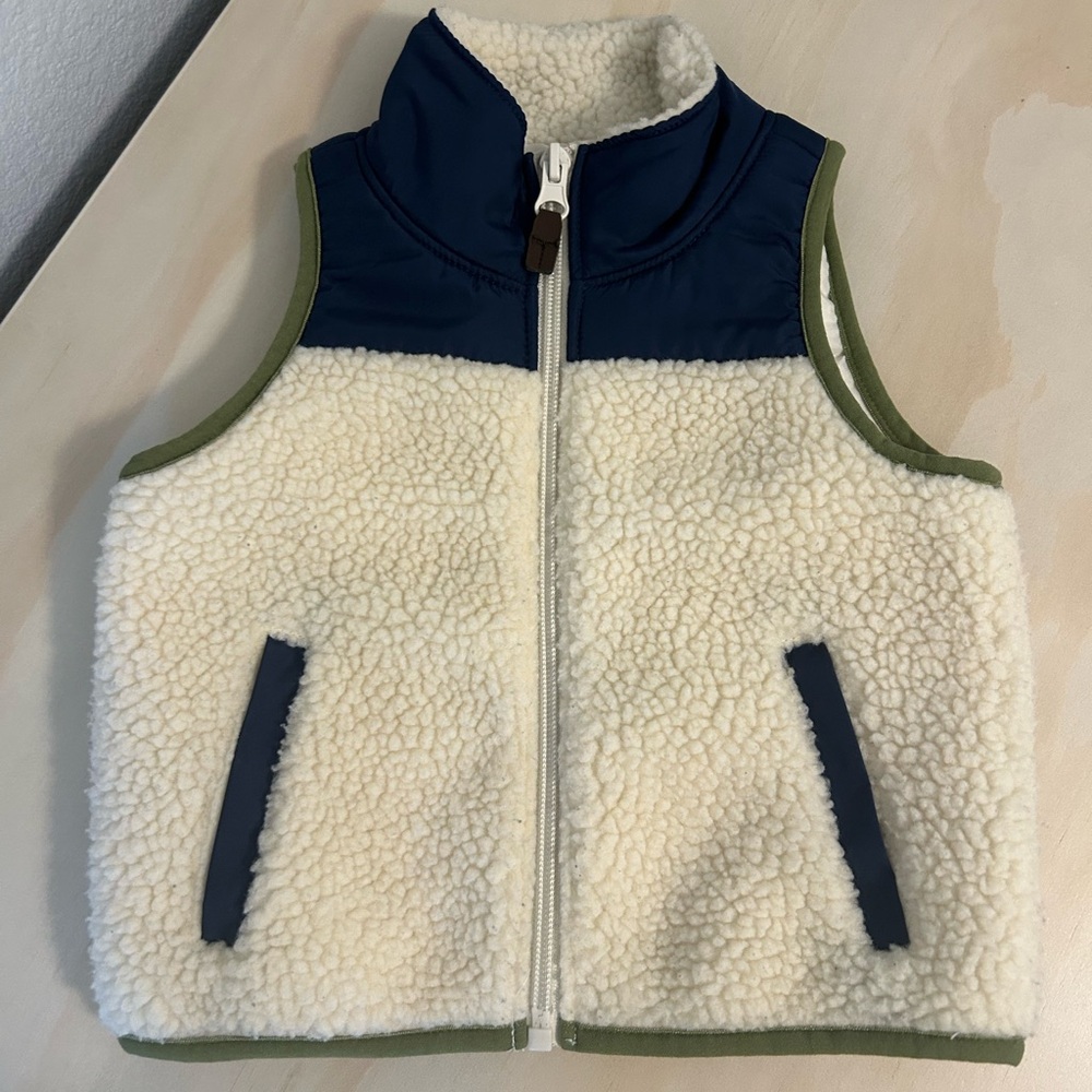 Kids Sherpa Fleece Vest - Cream and Blue